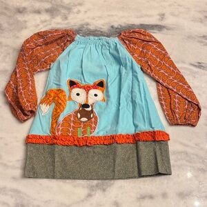 La Jenns Adorable Fox Dress - Orange and Blue size 2T